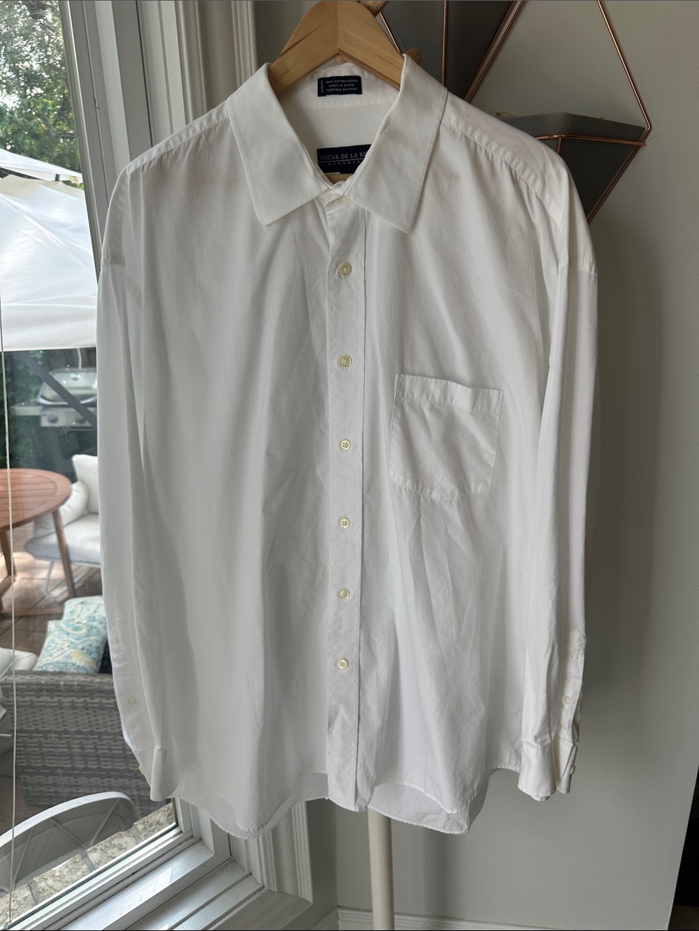 OSCAR DE LA RENTA White Long-Sleeve Cotton Dress Shirt Button Up Down Men’s 18